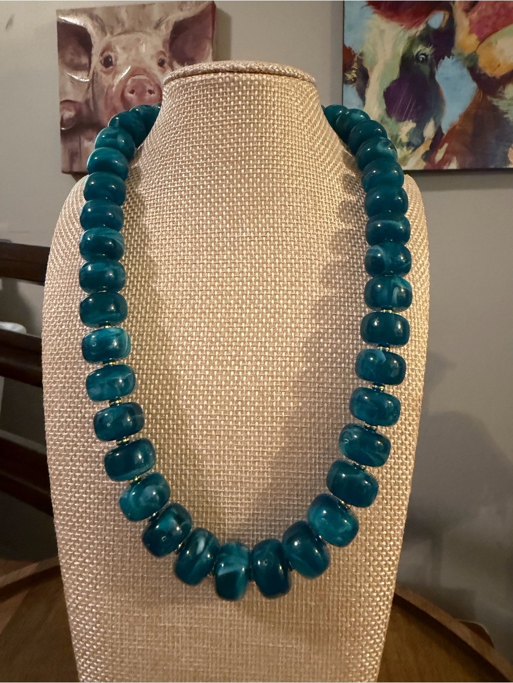 Hand Crafted Teal Chunky Bead Necklace